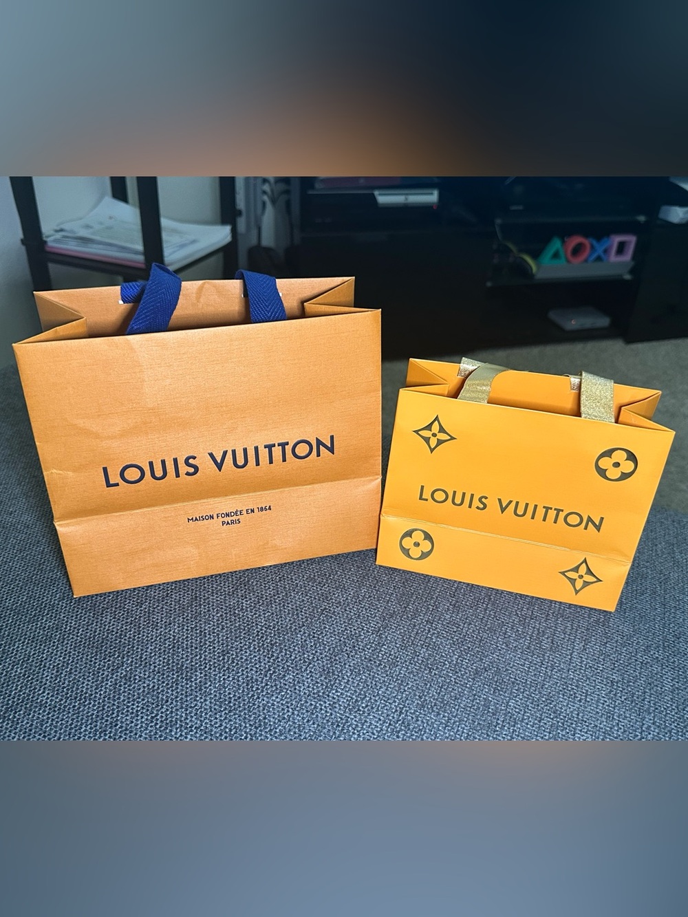 Authentic Louis Vuitton Shopping Bag Set Classic Orange + Holiday Monogram Gift
